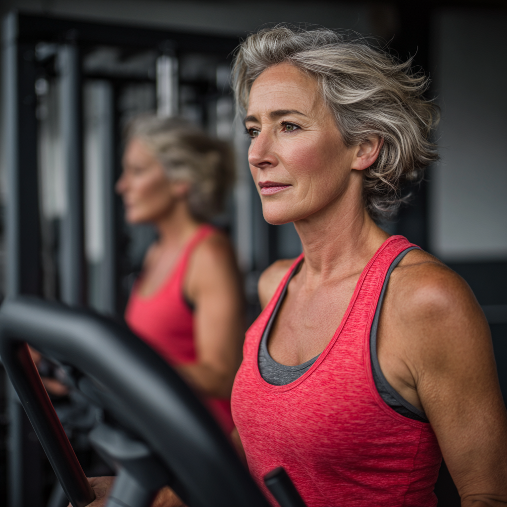 mature 51 years old woman at cardio training